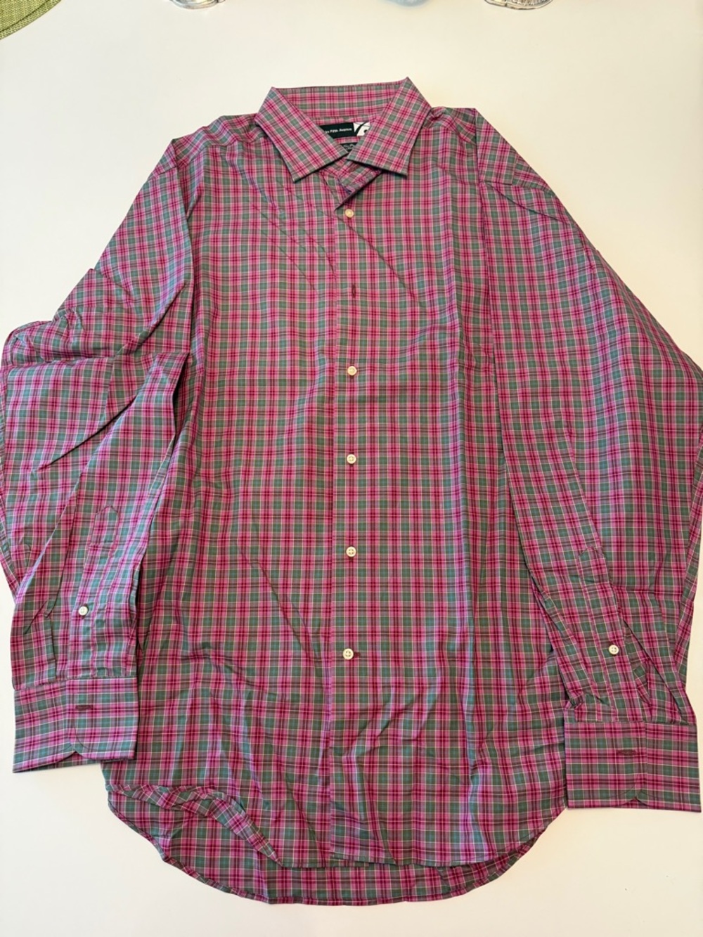 Saks Fifth Avenue Pink & Green Check Dress Shirt xl